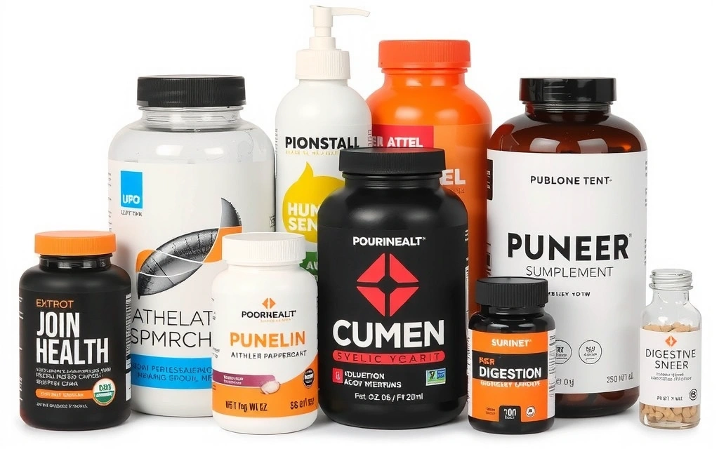 Suplementos especializados para diferentes necesidades, como salud articular, digestión y rendimiento deportivo